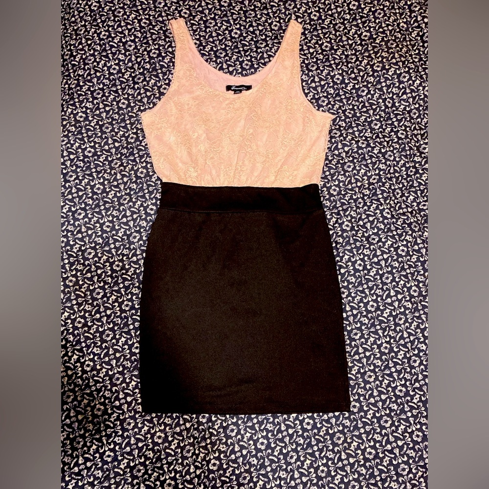 Forever 21 Pink Lace Black Skirt Mini Dress